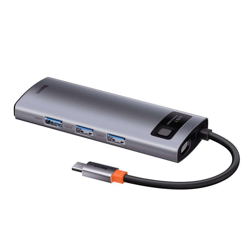 Hub USB-C Baseus Metal Gleam, 3 x USB-A 3.0 - 1 x USB-C - 1 x HDMI, Gris CAHUB-CX0G