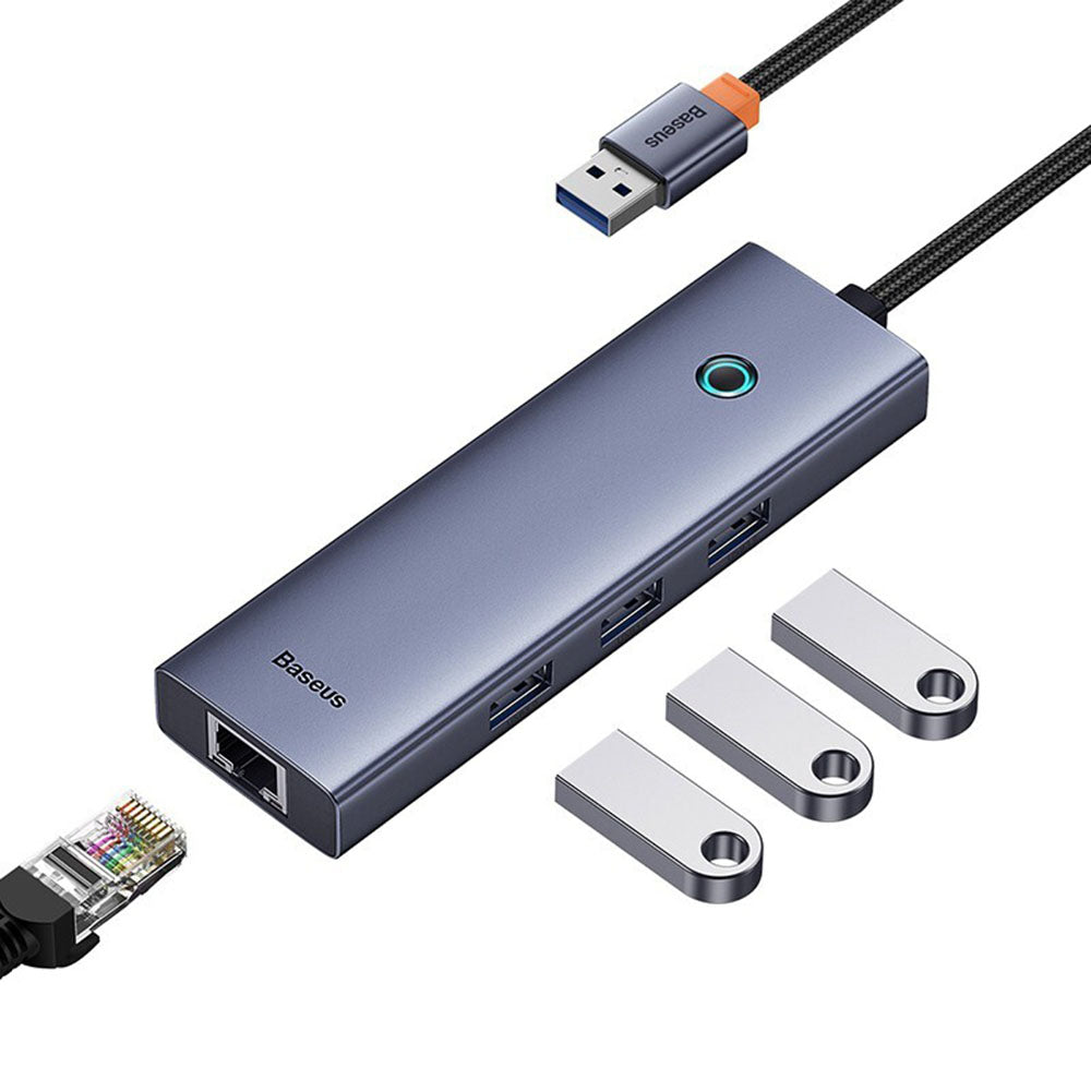 Hub USB Baseus UltraJoy, 3 x USB-A 3.0 - 1 x RJ45, Gris B0005280A813-01