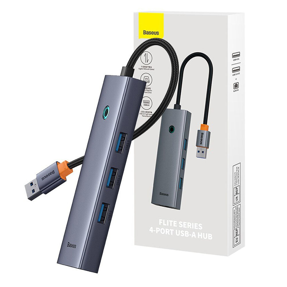 Hub USB Baseus UltraJoy, 3 x USB-A 3.0 - 1 x RJ45, Gris B0005280A813-01