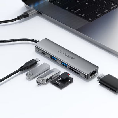 Hub USB-C Acefast J18, 6in1, Grigio