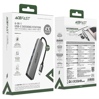 Hub USB-C Acefast J18, 6in1, Grigio