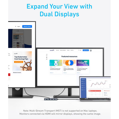 Anker USB-C Hub, 1 x USB-A 3.2 - 3 x USB-A - 1 x USB-C - 2 x HDMI, Grau A83740A2