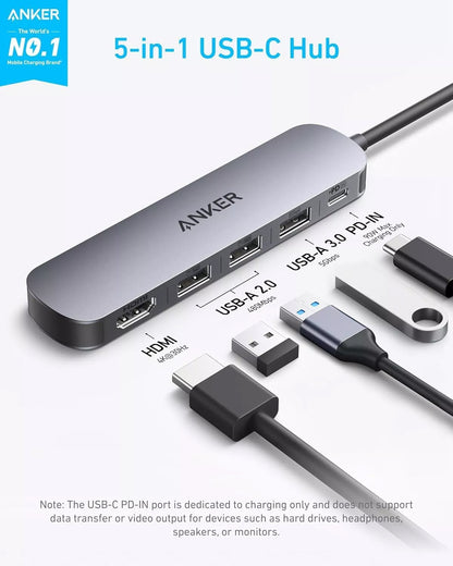 Hub USB-C Anker, 2 x USB-A - 1 x USB-A 3.0 - 1 x USB-C - 1 x HDMI, Grigio A8357HA0