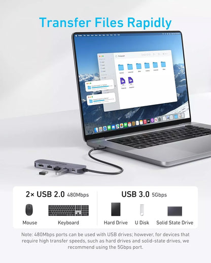 Hub USB-C Anker, 2 x USB-A - 1 x USB-A 3.0 - 1 x USB-C - 1 x HDMI, Grigio A8357HA0