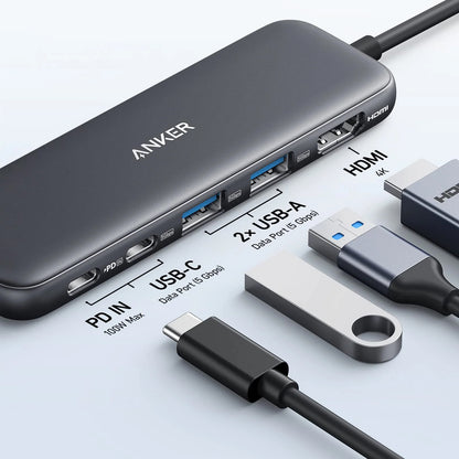 Hub USB-C Anker 332, 2 x USB-A - 2 x USB-C - 1 x HDMI, Grigio A8355H11