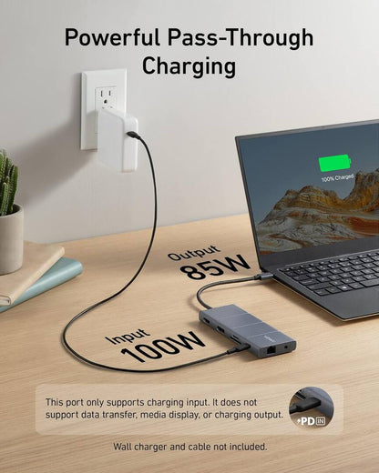 Hub USB-C Anker PowerExpand, 1 x USB-A 3.2 - 2 x USB-A - 2 x USB-C - 1 x Display Port - 1 x HDMI - 1 x Jack 3,5 mm - 1 x RJ45 - 1 x SD - 1 x microSD, Gris
