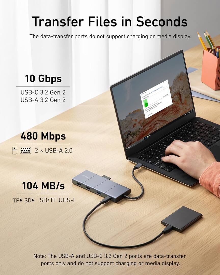 Hub USB-C Anker PowerExpand, 1 x USB-A 3.2 - 2 x USB-A - 2 x USB-C - 1 x Display Port - 1 x HDMI - 1 x Jack 3,5 mm - 1 x RJ45 - 1 x SD - 1 x microSD, Gris