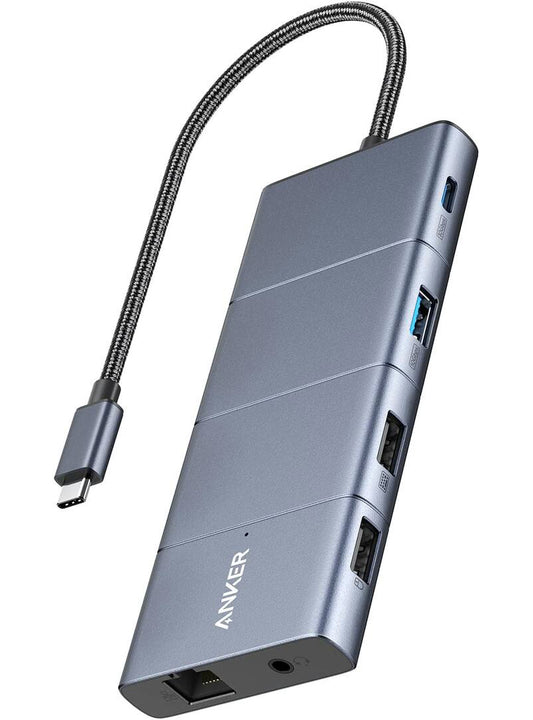 USB-C Hub Anker PowerExpand, 1 x USB-A 3.2 - 2 x USB-A - 2 x USB-C - 1 x DisplayPort - 1 x HDMI - 1 x 3,5 mm Klinke - 1 x RJ45 - 1 x SD - 1 x microSD, Grau
