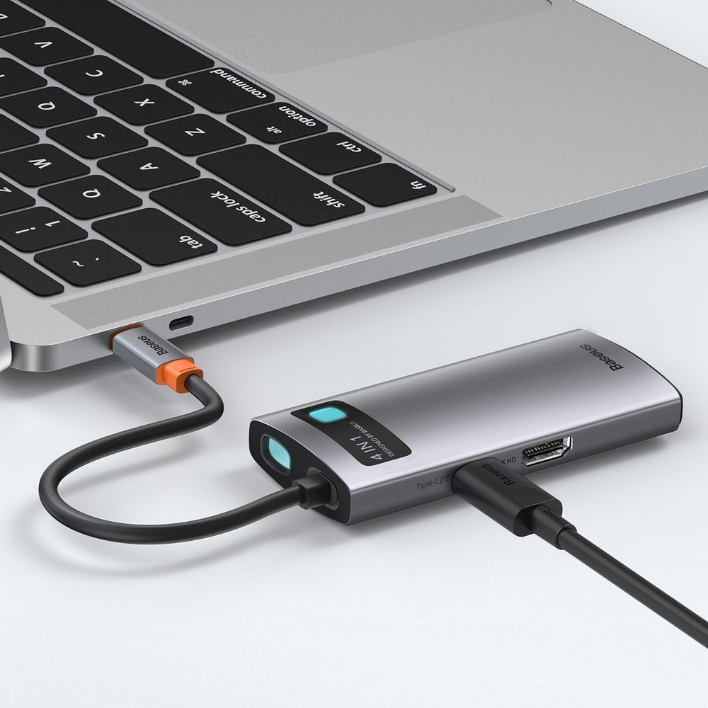 Hub USB-C Baseus Metal Gleam, 2 x USB-A - 1 x USB-C - 1 x HDMI, Gris Reconditionné CAHUB-CY0G