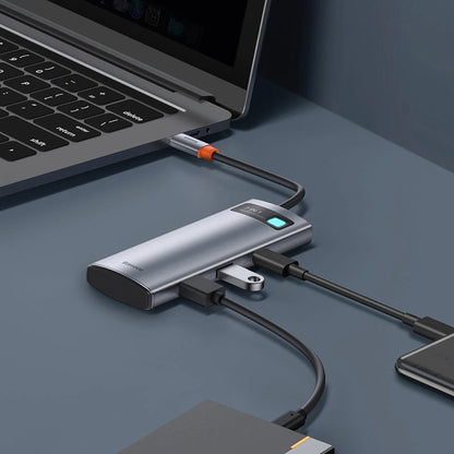 Hub USB-C Baseus Metal Gleam, 2 x USB-A 3.0 - 2 x USB-C - 1 x HDMI - 1 x SD - 1 x microSD, Grau WKWG020113