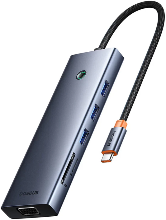 USB-C Hub Baseus UltraJoy, 3 x USB-A 3.0 - 1 x USB-C - 1 x HDMI - 1 x VGA - 1 x 3,5 mm Klinke - 1 x RJ45 - 1 x SD - 1 x microSD, Grau B0005280C811-00