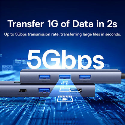 Hub USB-C Baseus UltraJoy, 4 x USB-A 3.0 - 1 x USB-C - 1 x HDMI - 1 x VGA, Grigio B00052803811-01