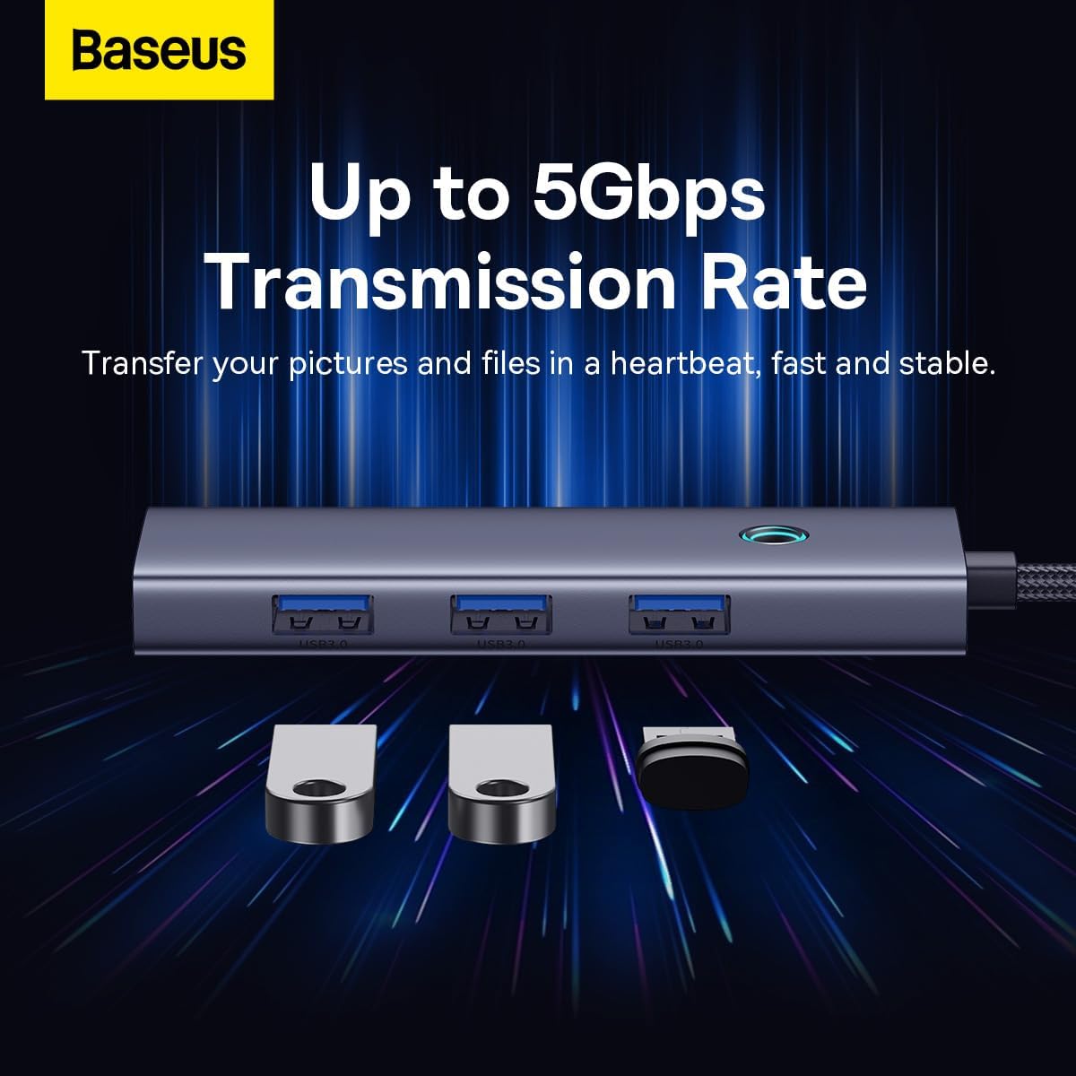 Hub USB-C Baseus UltraJoy, 4 x USB-A 3.0, Gris B0005280A813-03