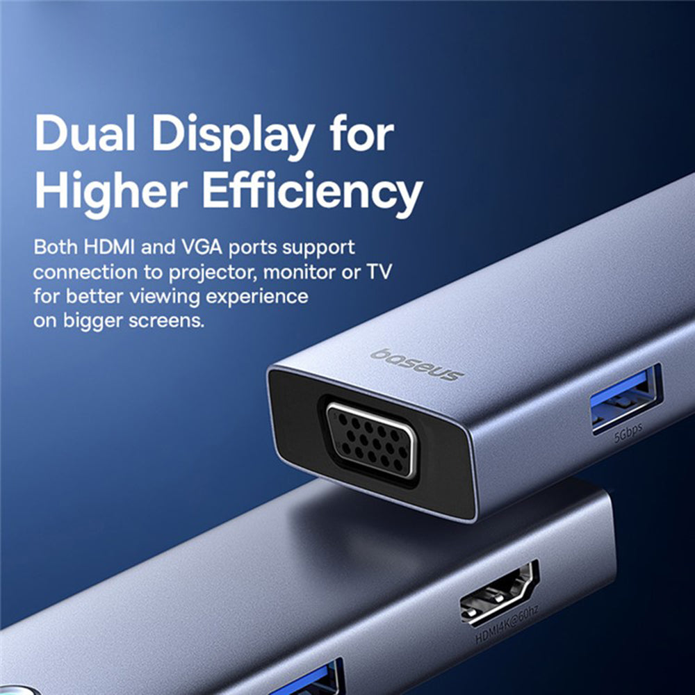 Hub USB-C Baseus UltraJoy, 4 x USB-A 3.0 - 1 x USB-C - 1 x HDMI - 1 x VGA, Grigio B00052803811-01