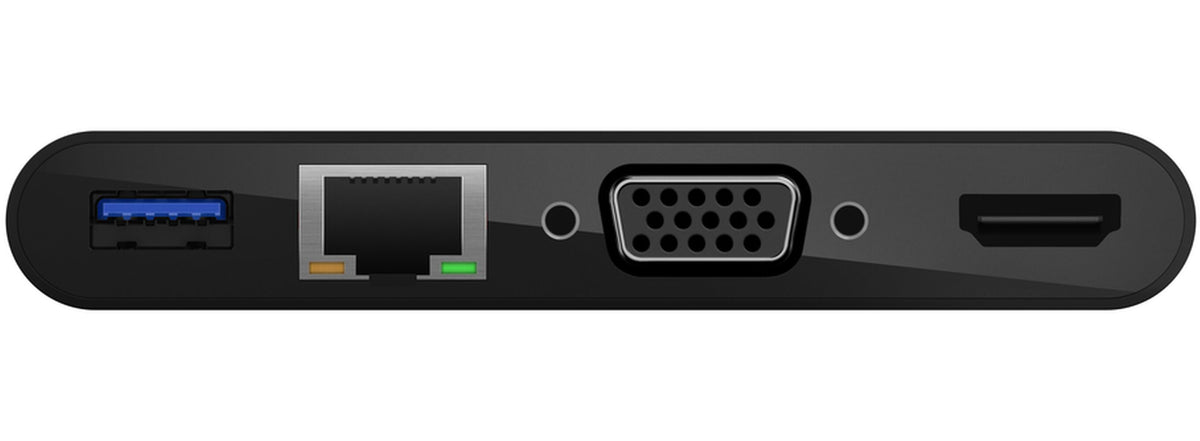 Hub USB-C Belkin Connect, 1 x USB-A 3.0 - 1 x HDMI - 1 x VGA - 1 x RJ45, Noir AVC005btBK