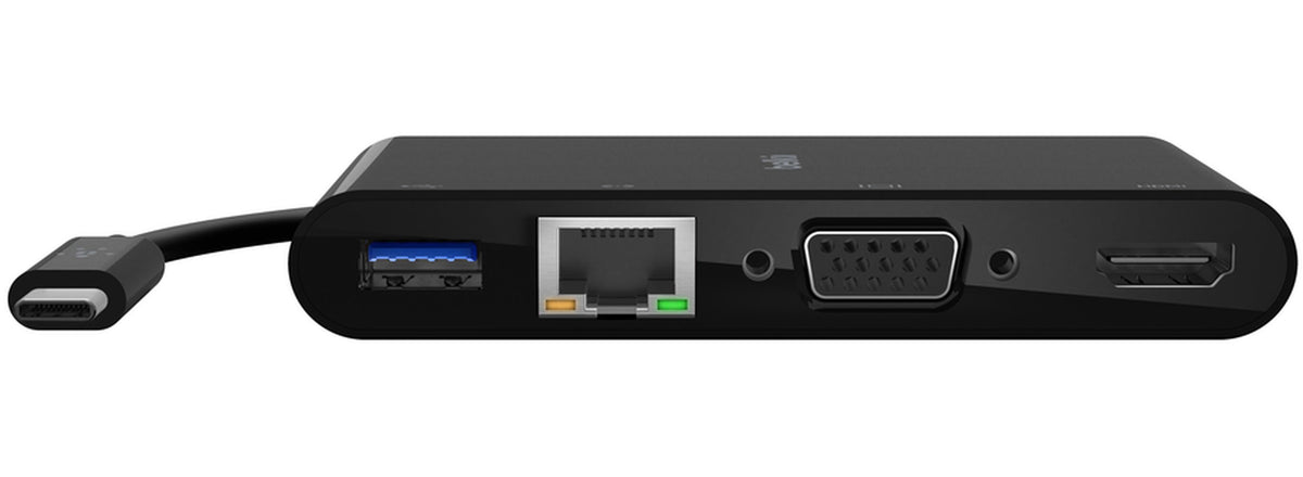 Hub USB-C Belkin Connect, 1 x USB-A 3.0 - 1 x HDMI - 1 x VGA - 1 x RJ45, Noir AVC005btBK