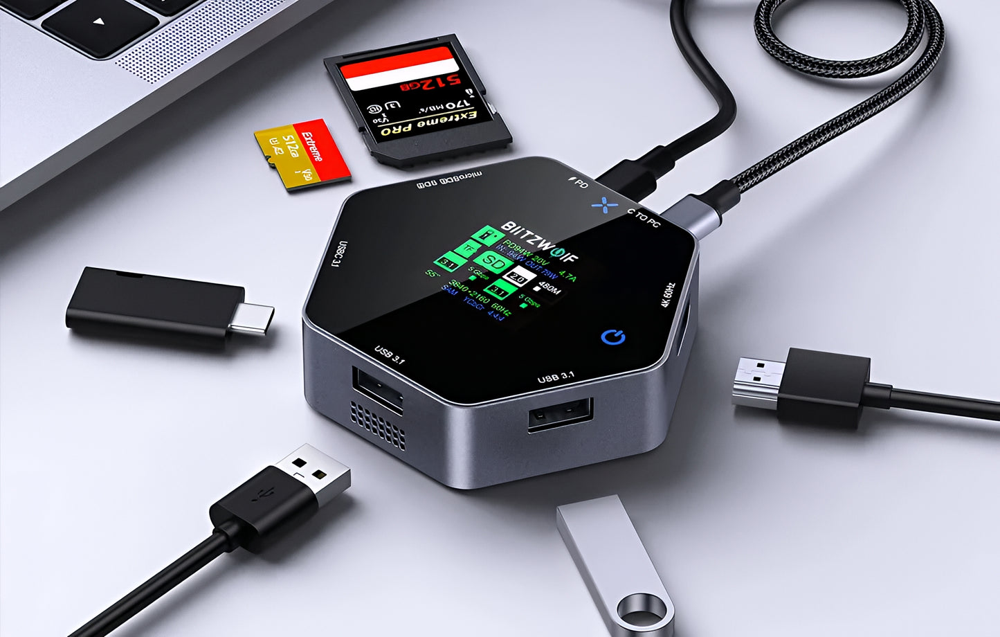 BlitzWolf BW-TH16 USB-C Hub, 8in1, Gray