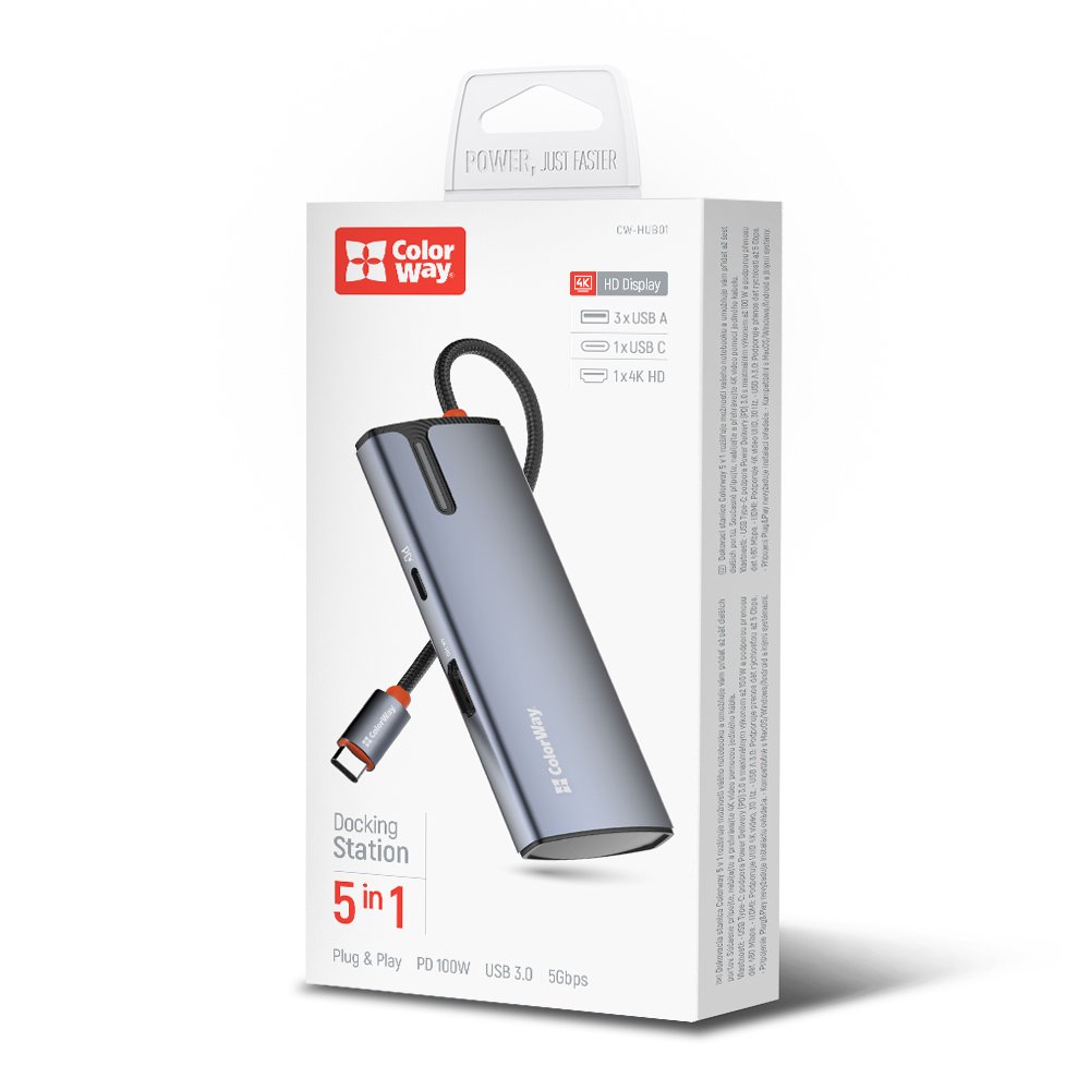 USB-C Hub ColorWay CW-HUB01, 5in1, Silber