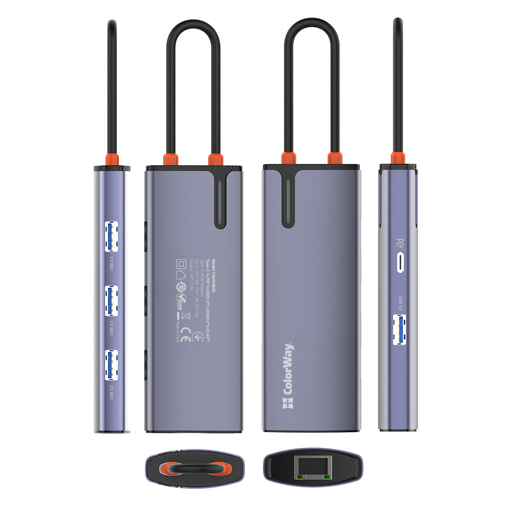 Hub USB-C ColorWay CW-HUB03, 6en1, Argenté