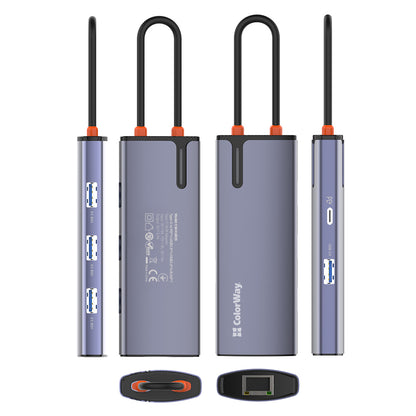 Hub USB-C ColorWay CW-HUB03, 6en1, Argenté