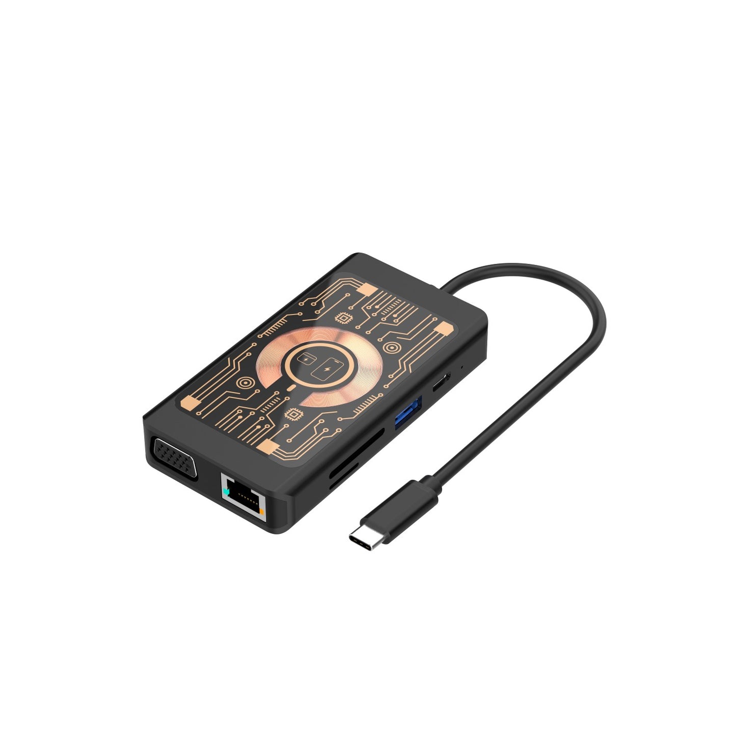 USB-C Hub mit Wireless QI Ladefunktion Qualo QTPB5-HUB-18, 9in1, Grau