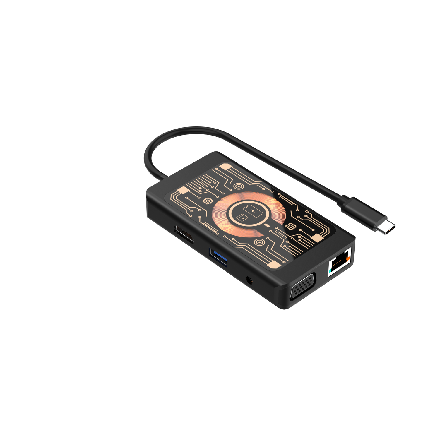 USB-C Hub mit Wireless QI Ladefunktion Qualo QTPB5-HUB-18, 9in1, Grau