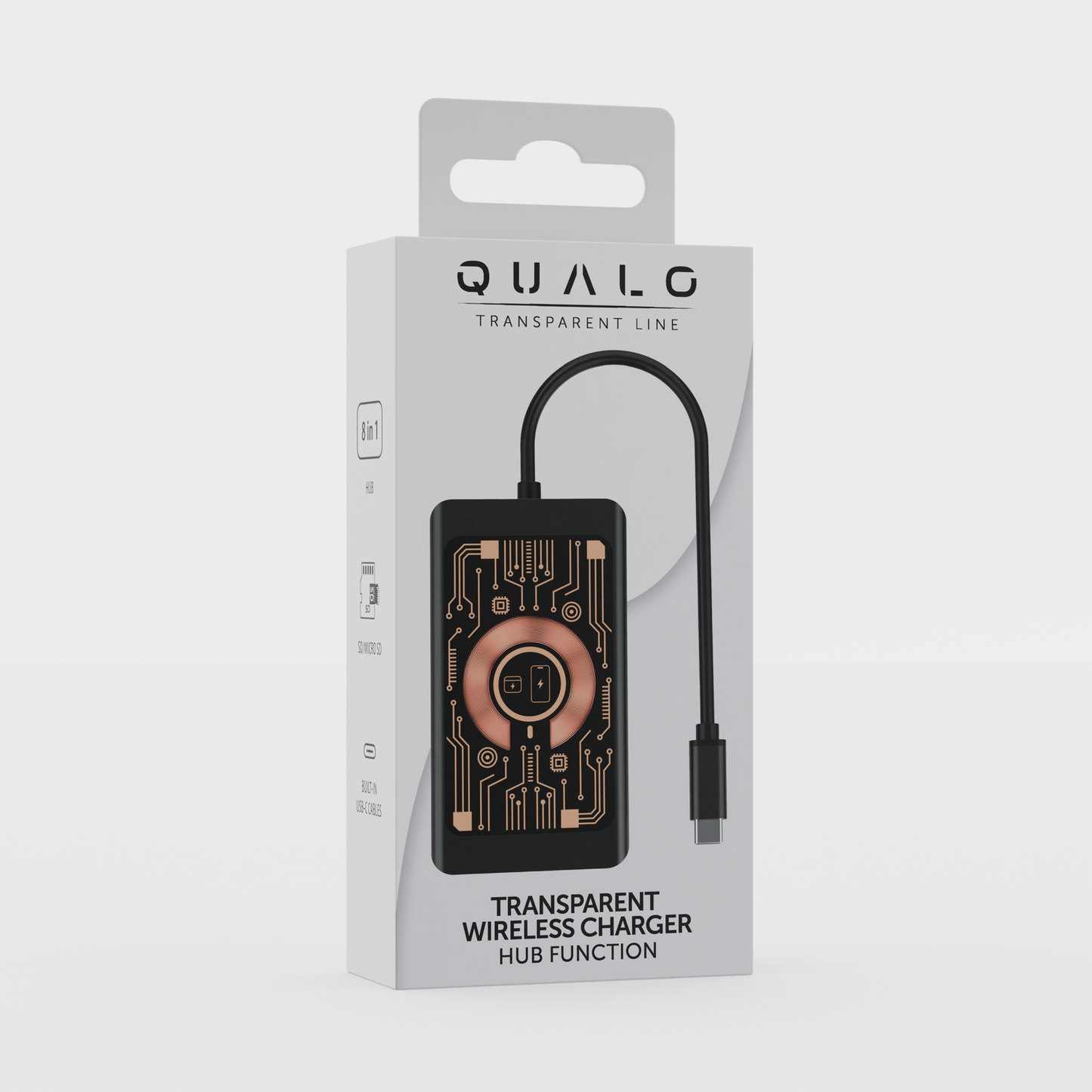 USB-C Hub mit Wireless QI Ladefunktion Qualo QTPB5-HUB-18, 9in1, Grau