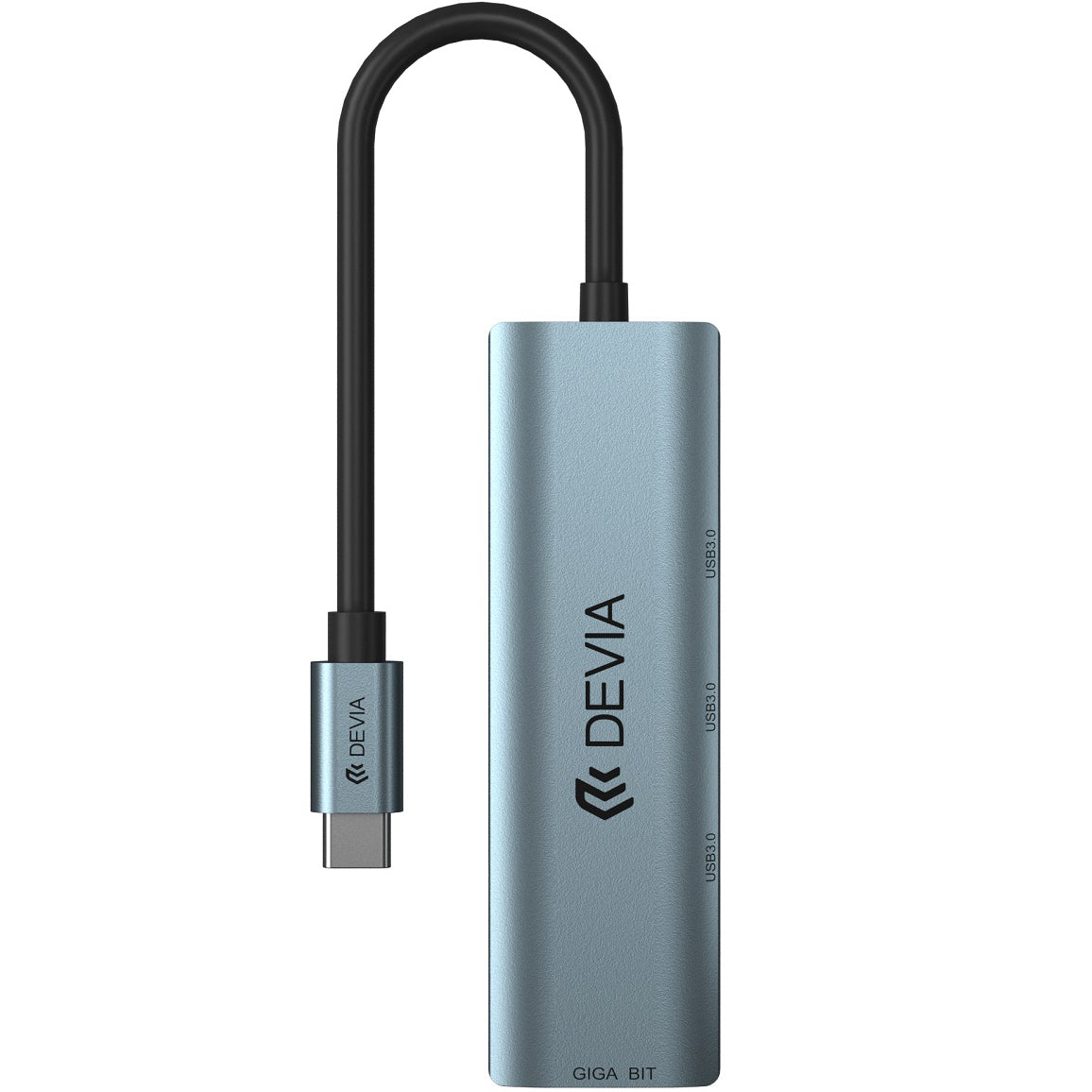 Hub USB-C DEVIA EC621, 3 x USB-A 3.0 - 1 x RJ45, Gris