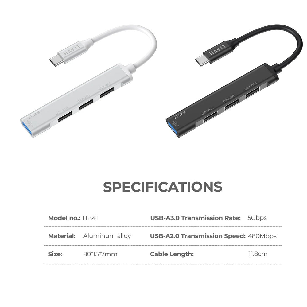 USB-C Hub HAVIT HB41, 4in1, Silber