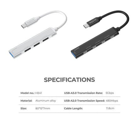 USB-C Hub HAVIT HB41, 4in1, Silber