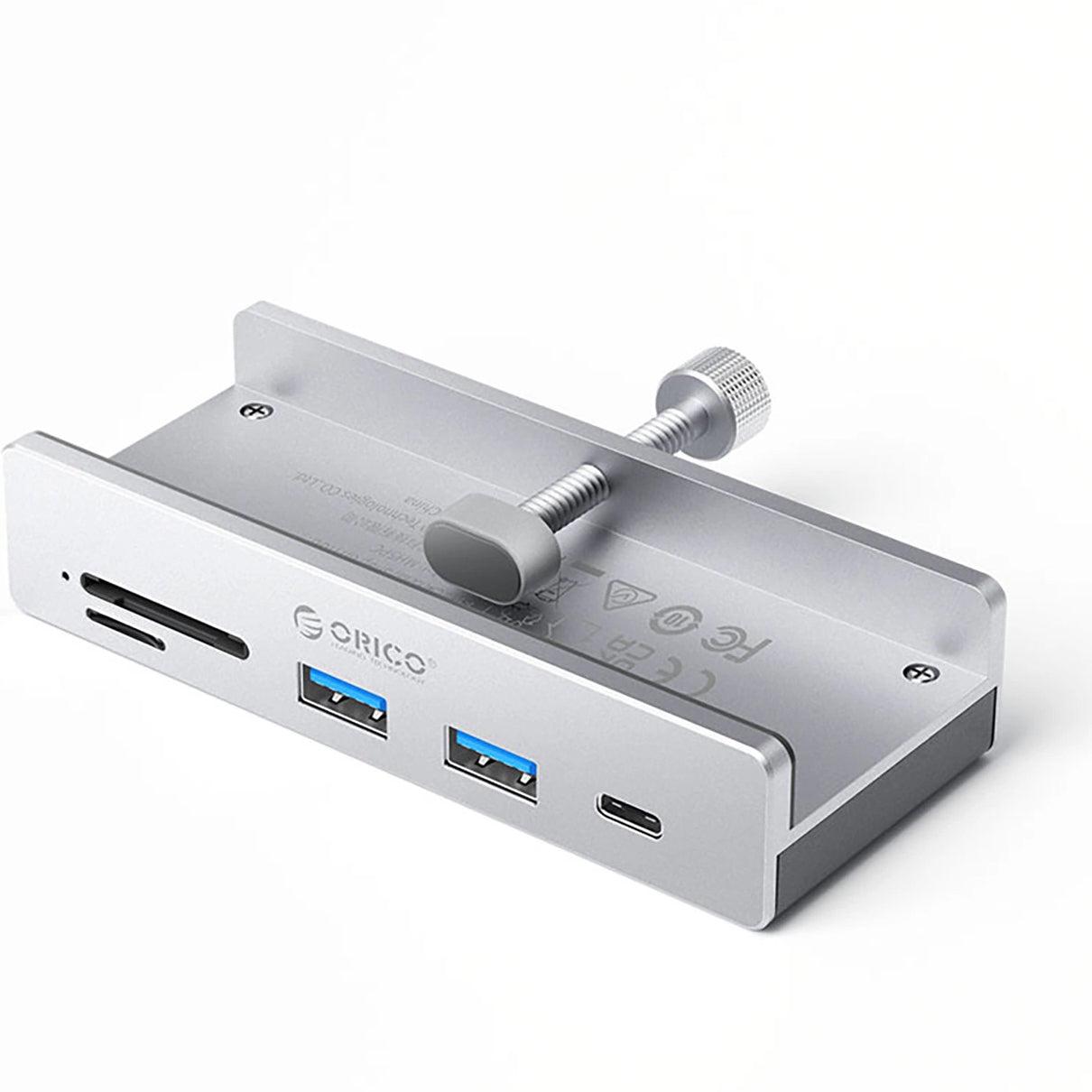USB-C Hub Orico MH5PC Clamp, 2 x USB-A 3.2 - 1 x USB-C - 1 x SD - 1 x microSD, Silber
