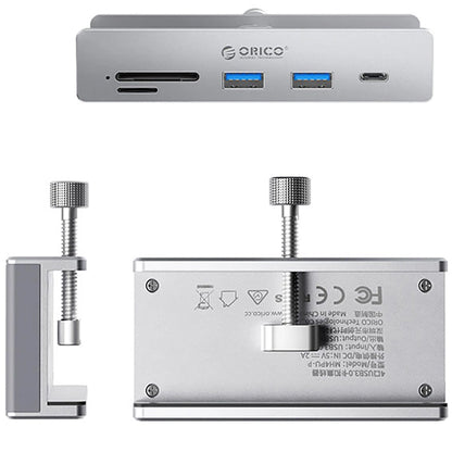 USB-C Hub Orico MH5PC Clamp, 2 x USB-A 3.2 - 1 x USB-C - 1 x SD - 1 x microSD, Silber