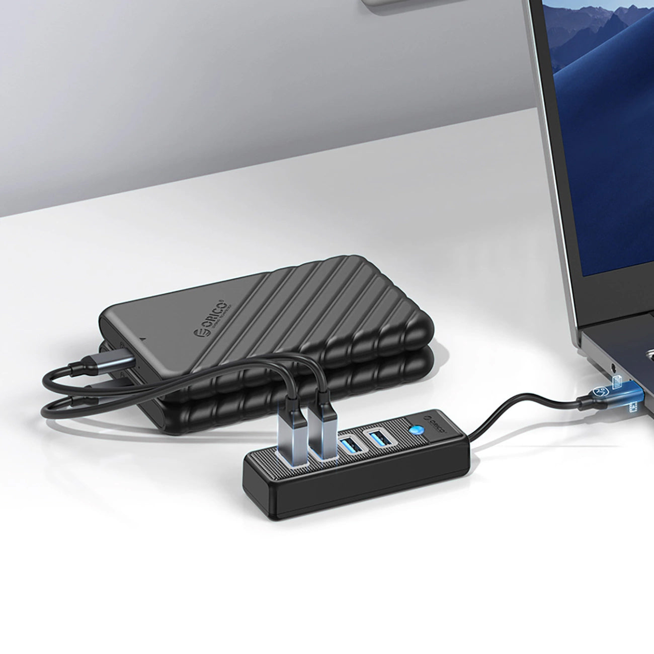 Hub USB-C Orico PW4U-C3, 4 x USB-A 3.0, Schwarz