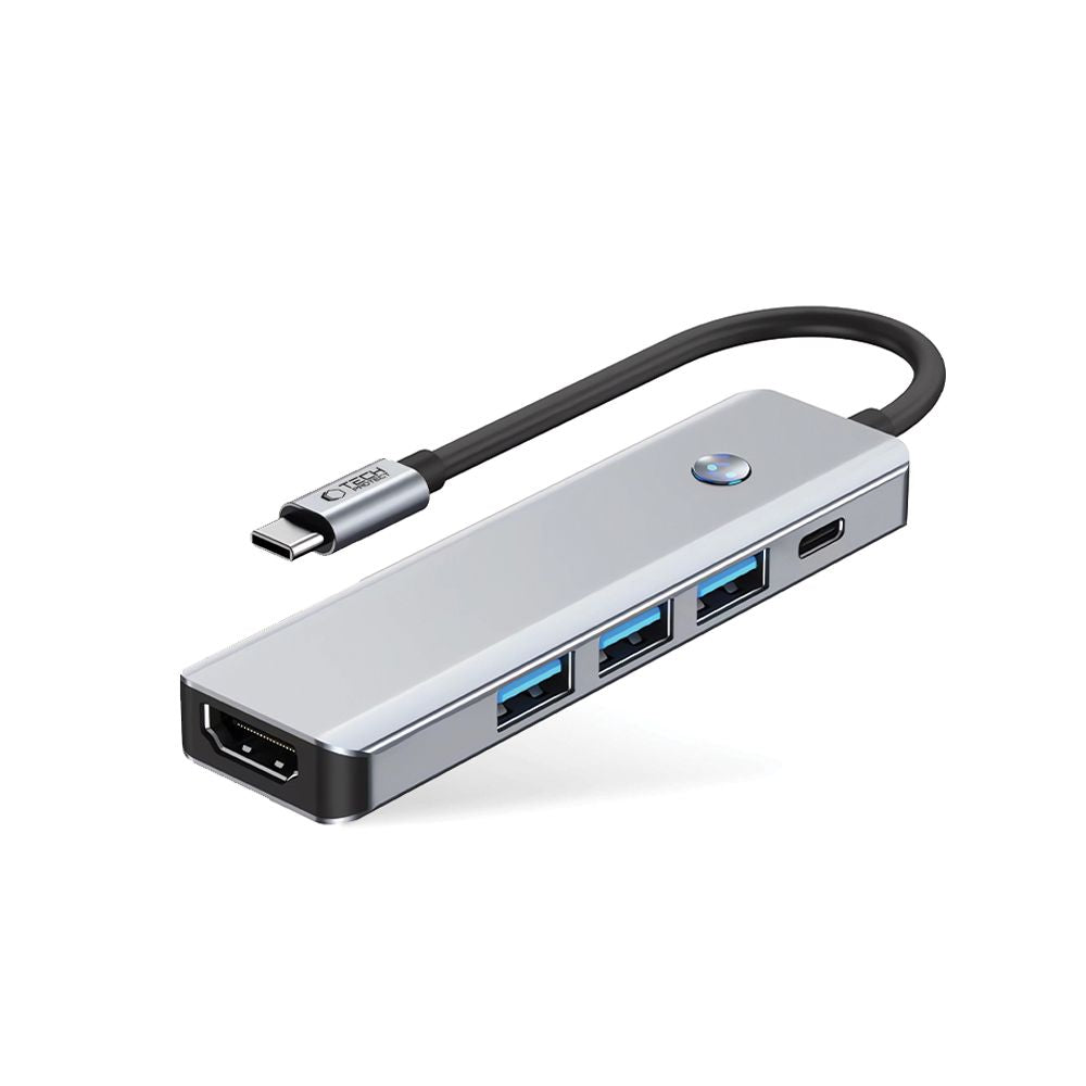 Hub USB-C Tech-Protect HB01, 1 x USB-A 3.0 - 2 x USB-A - 1 x USB-C - 1 x HDMI, Grau
