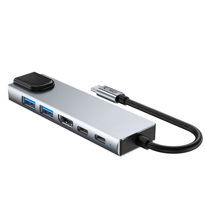 Hub USB-C Tech-Protect HB02, 1 x USB-A 3.0 - 1 x USB-A - 2 x USB-C - 1 x HDMI - 1 x RJ45, Grau