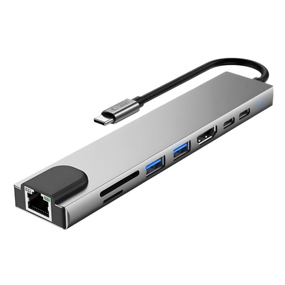 Hub USB-C Tech-Protect HB09, 2 x USB-A 3.0 - 2 x USB-C - 1 x HDMI - 1 x RJ45 - 1 x SD - 1 x microSD, Gris