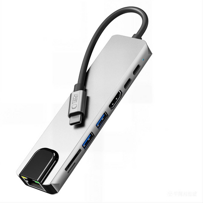 Hub USB-C Tech-Protect HB09, 2 x USB-A 3.0 - 2 x USB-C - 1 x HDMI - 1 x RJ45 - 1 x SD - 1 x microSD, Gris