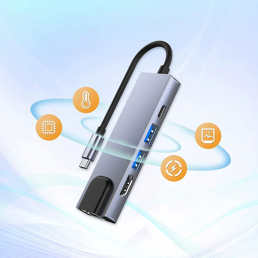 Hub USB-C Techsuit H1 NetBridge, 5in1, Grigio