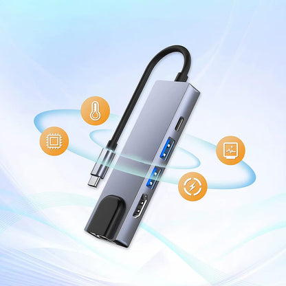 Hub USB-C Techsuit H1 NetBridge, 5in1, Grigio