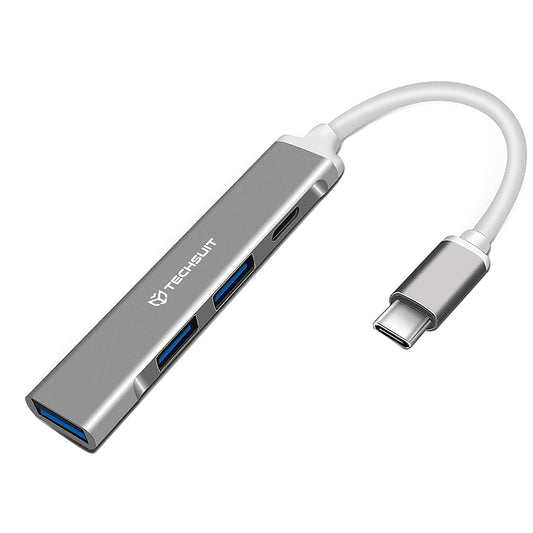 Hub USB-C Techsuit H18 PolarisBridge, 4en1, Gris Blanc