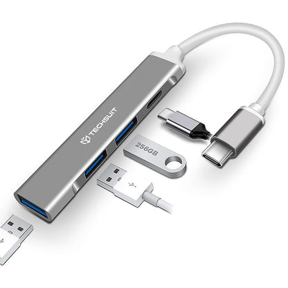 Hub USB-C Techsuit H18 PolarisBridge, 4en1, Gris Blanc