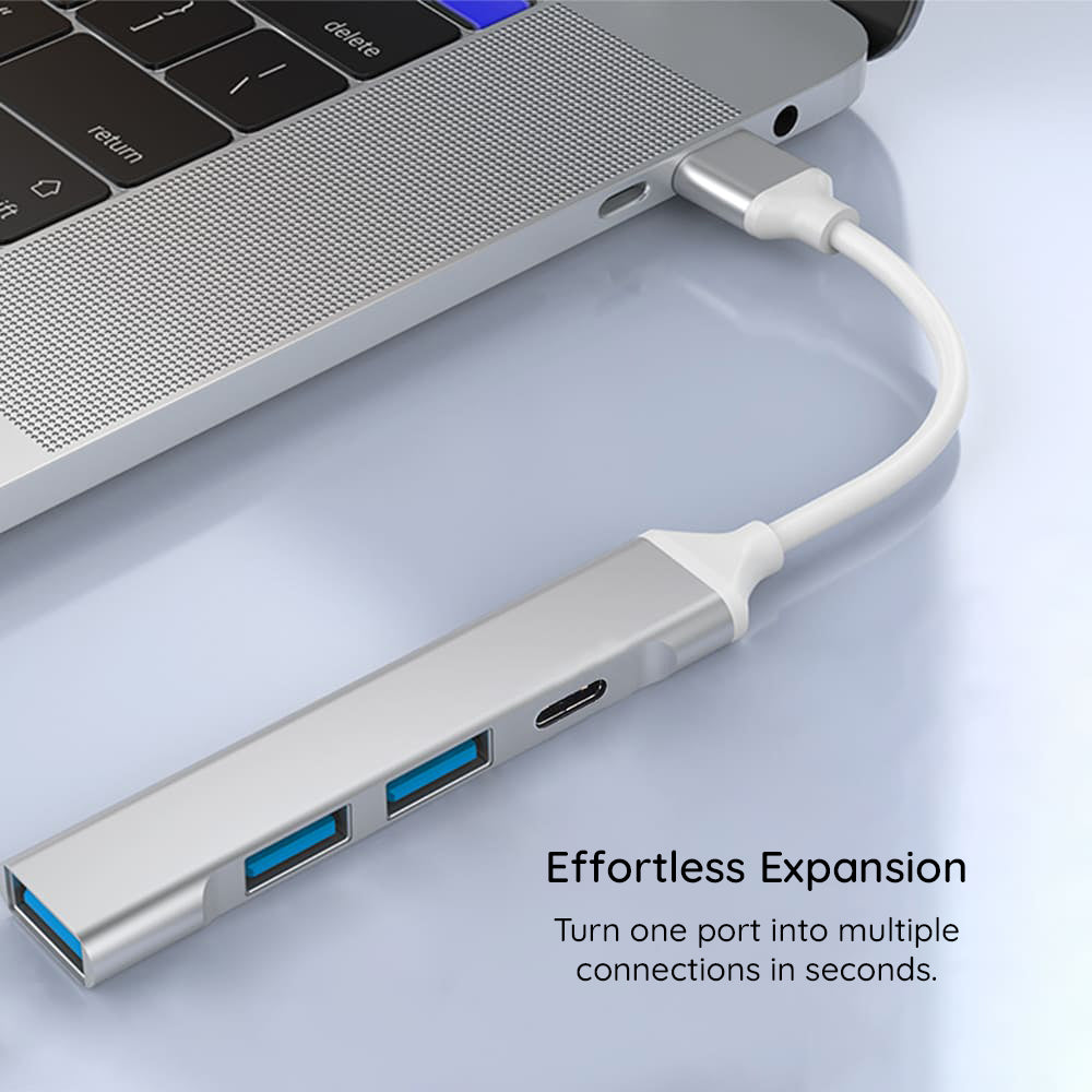 Hub USB-C Techsuit H18 PolarisBridge, 4en1, Gris Blanc