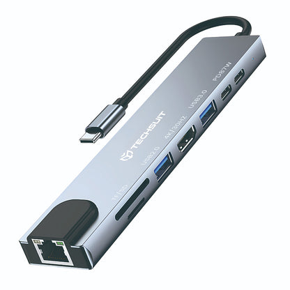 Hub USB-C Techsuit H2 NetBridge, 8in1, Grigio