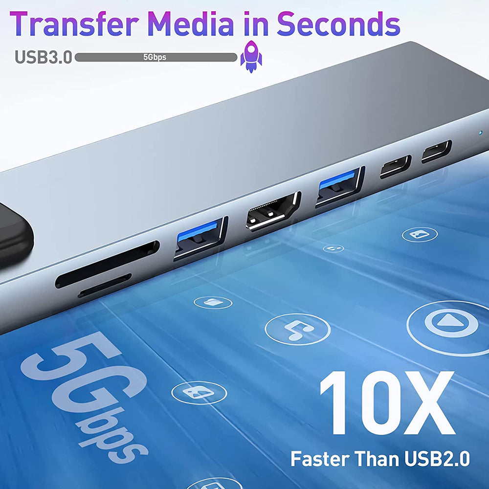 Hub USB-C Techsuit H2 NetBridge, 8in1, Grigio