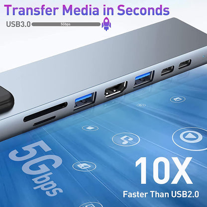 Hub USB-C Techsuit H2 NetBridge, 8in1, Grigio