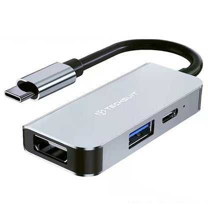 Hub USB-C Techsuit H4 TurboChargeX, 3in1, Grigio