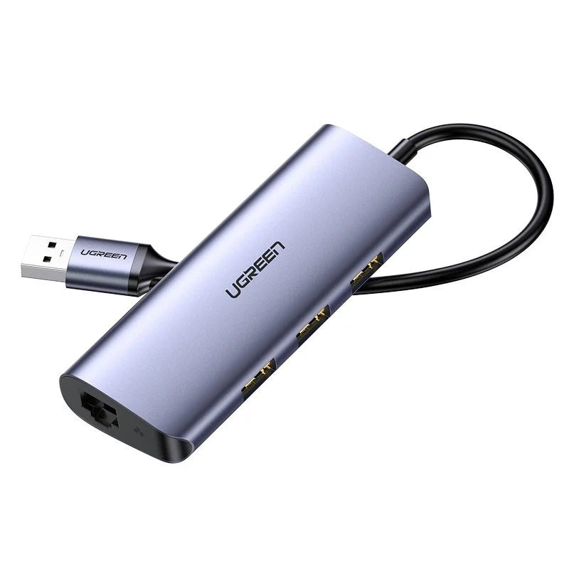 Hub USB-C UGREEN CM252, 3 x USB-A 3.0 - 1 x USB-C - RJ45, Grigio