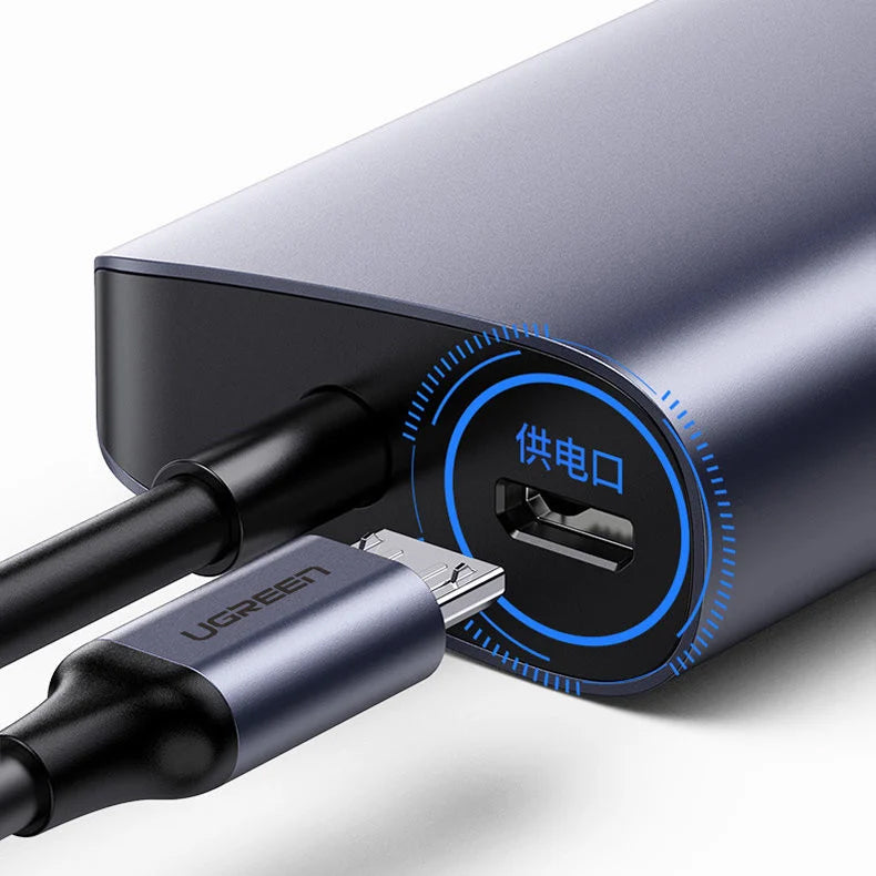 Hub USB-C UGREEN CM252, 3 x USB-A 3.0 - 1 x USB-C - RJ45, Grigio