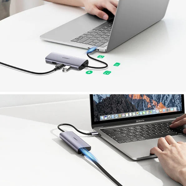 Hub USB-C UGREEN CM252, 3 x USB-A 3.0 - 1 x USB-C - RJ45, Grigio