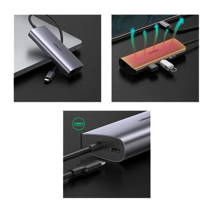 Hub USB-C UGREEN CM252, 3 x USB-A 3.0 - 1 x USB-C - RJ45, Grigio
